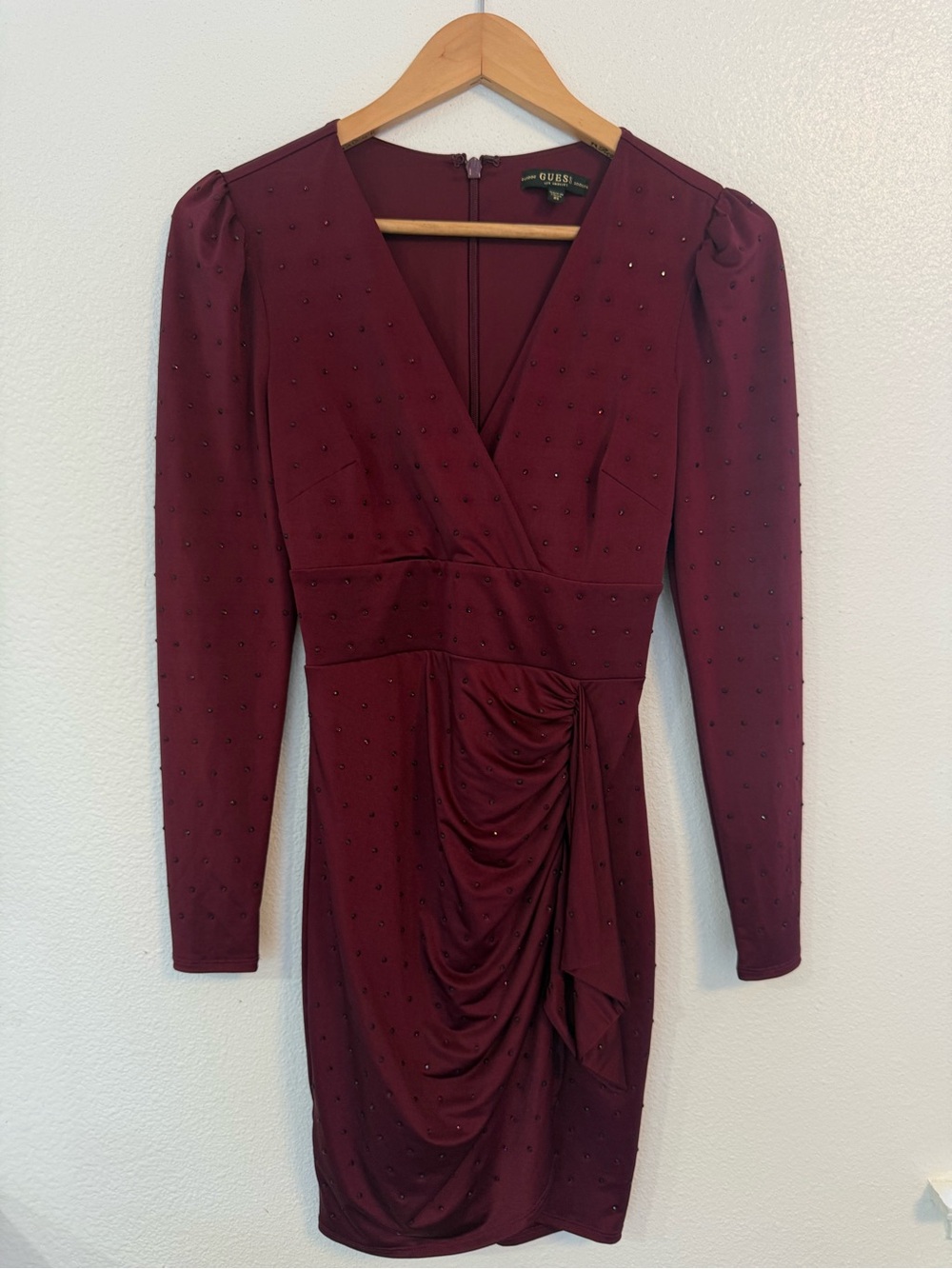 Guess Burgundy Ruched Wrap Mini Dress Sz XS